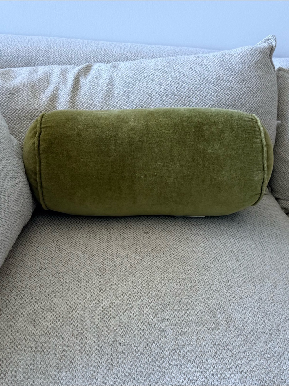 Crate & Barrel Olive Green Velvet Bolster Pillow